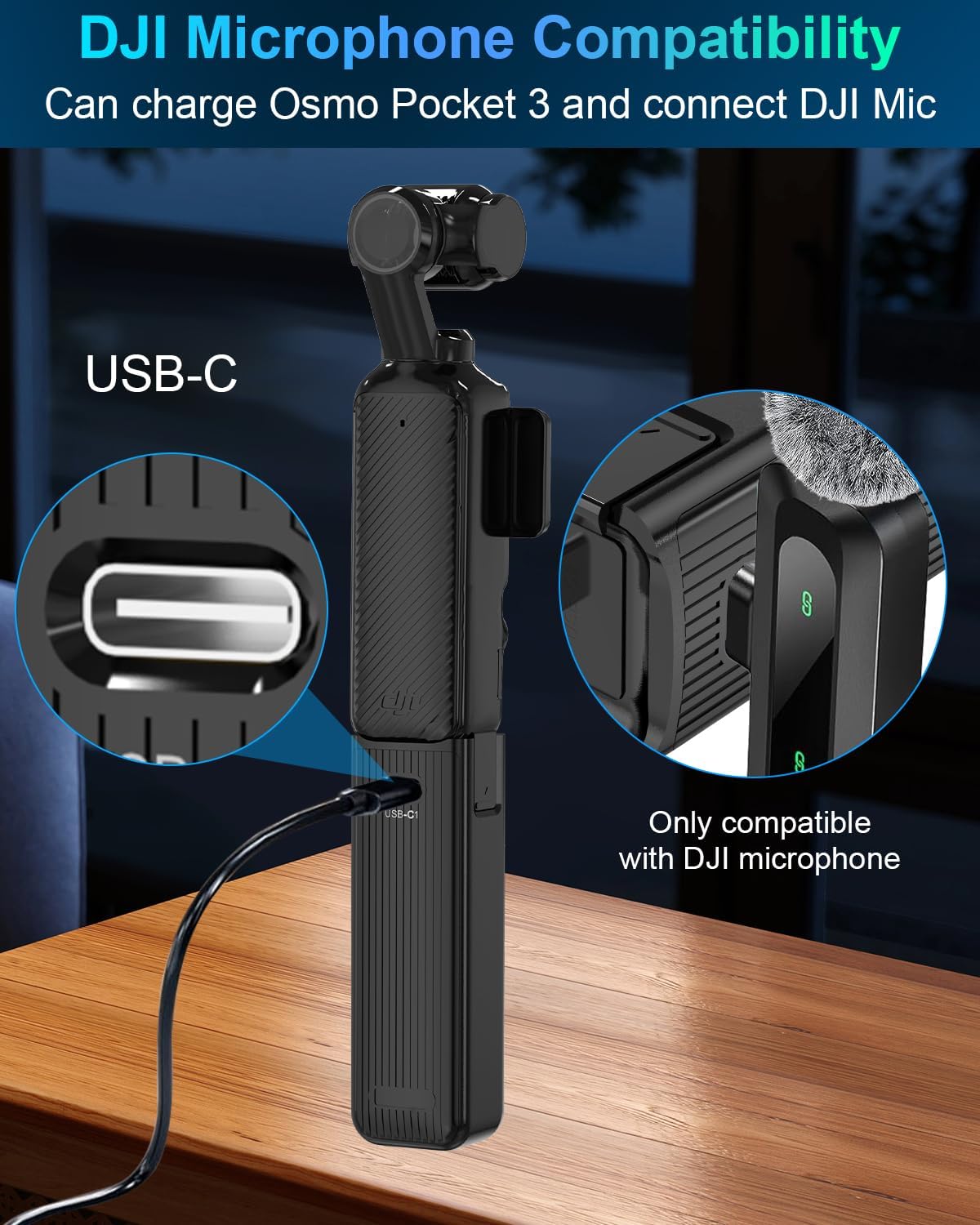 Pocket 3/4 Battery Handle for DJI osmo Pocket 3 Extended Accessories with Digital Power Display, Full Decode Fast Charging Pocket 4 Battery Grips for Xtra Muse, Dji Mic Connection,Reserved 1/4" Thread