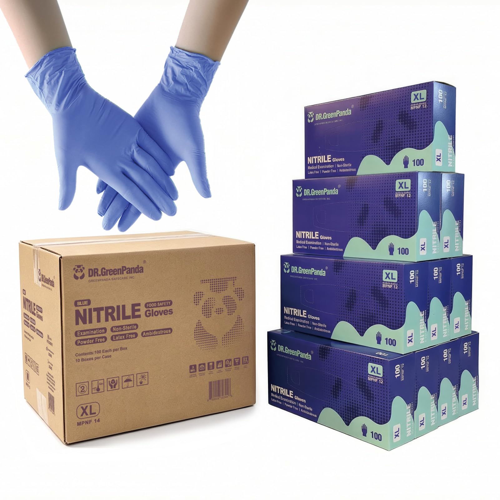 Dr.GreenPanda Eaxm Einweghandschuhe, Nitril, 3 mm, Mehrzweck, latexfrei, puderfrei, unsteril, Blau, 1000, Größe XL