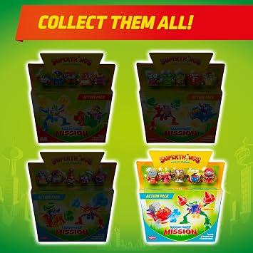 SUPERTHINGS KAZOOM Power Mission Action Pack Contains 5 SuperThings (Includes 1 Gold SuperLeader), 1 Exoskeleton, 1 Slider. 4 Pack of 4