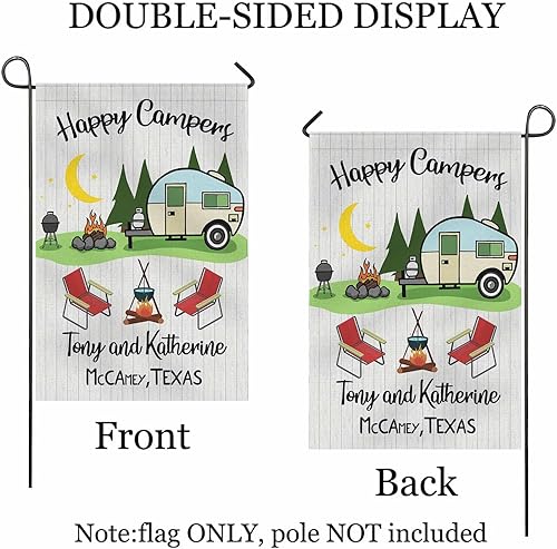 Miniatura 2 de Bandera de jardín personalizada con nombre de familia de campamento de 12.5 x 18 pulgadas, bandera de bienvenida personalizada para patio y casa