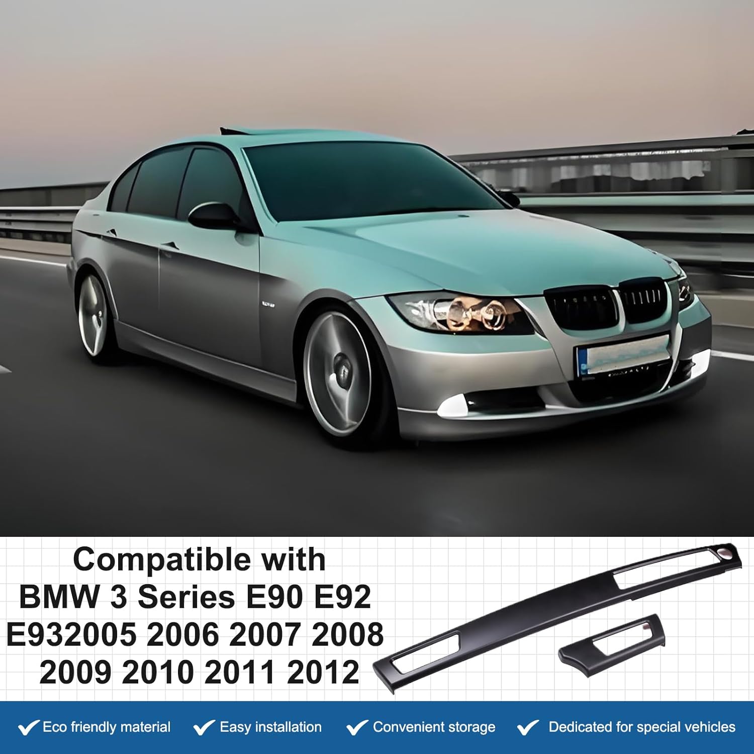 Car Center Console Panel Strips Trim Compatible with BMW 3 Series E90 E92 E93 2005-2012,Dash Cover Trim Instrument Panel Moulding Trim,Dashboard Strips Trim Sticker Accessories (Matte Black)