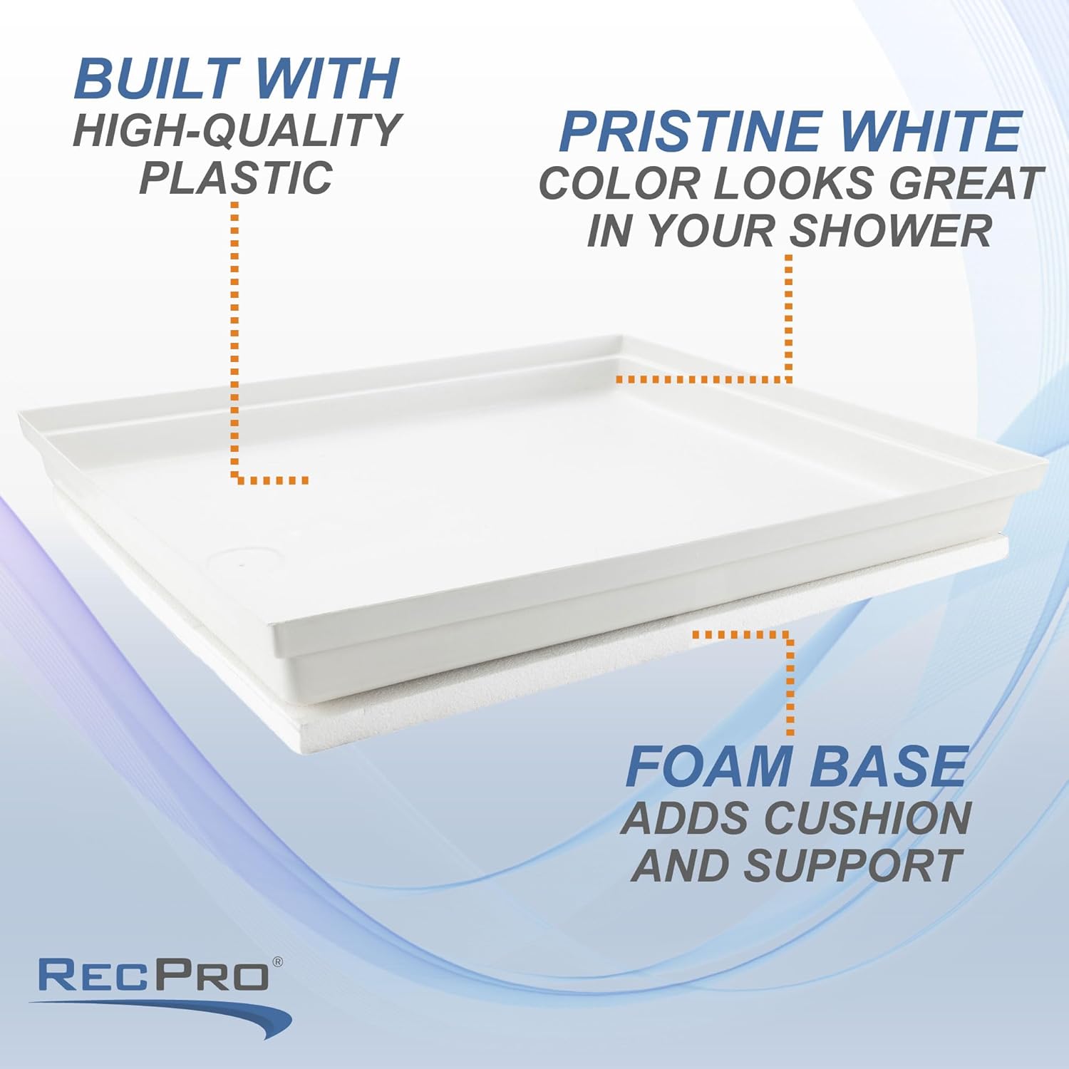 RecPro RV 28" x 32" Plastic Shower Pan | White Foam Base | Anti-Slip Textured Bottom