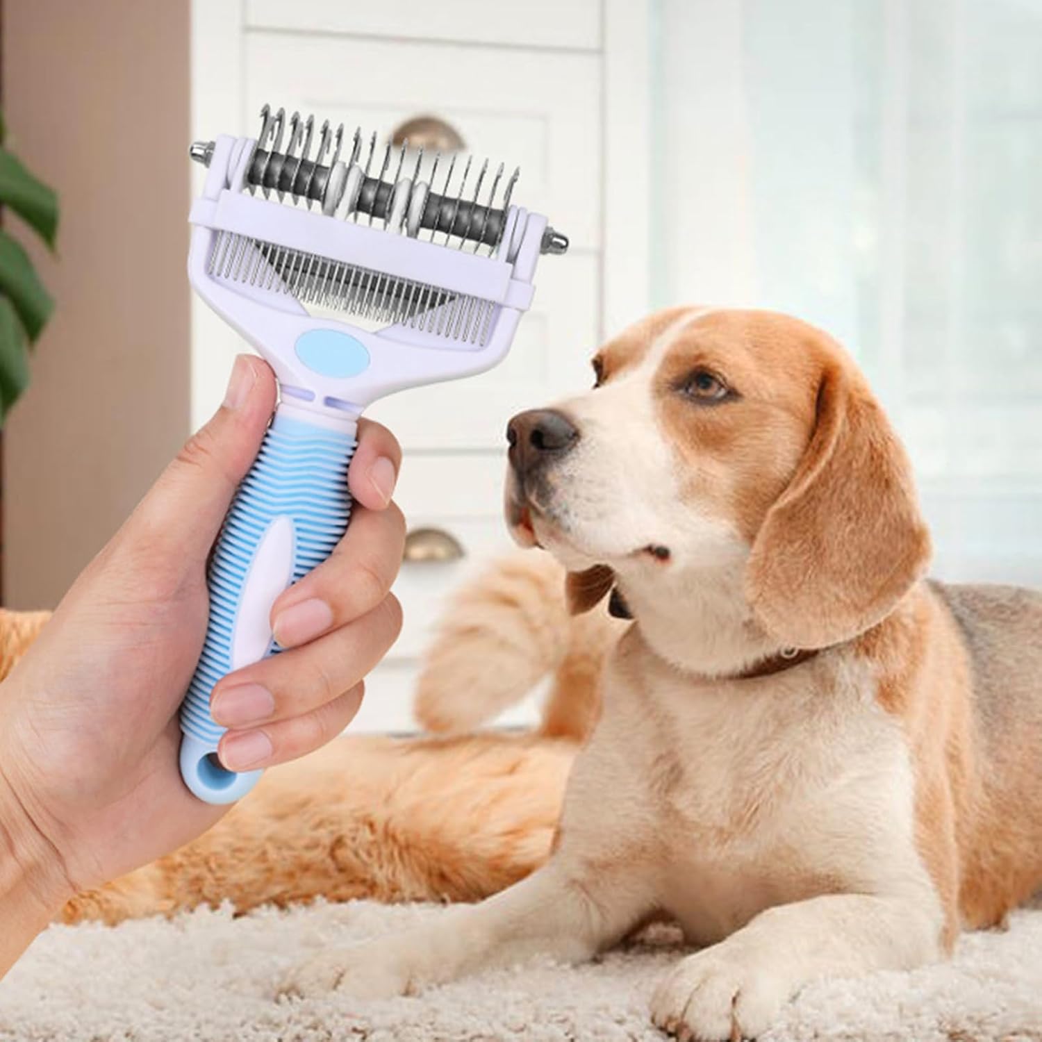 Undercoat Rake, Hair Remover Tool, Multifunctional Anti Slip Grooming Comb for Dogs Cats Puppies Kittens for Shedding Bath Home Use Comfortable Grip Reliable Pet Care Accessory