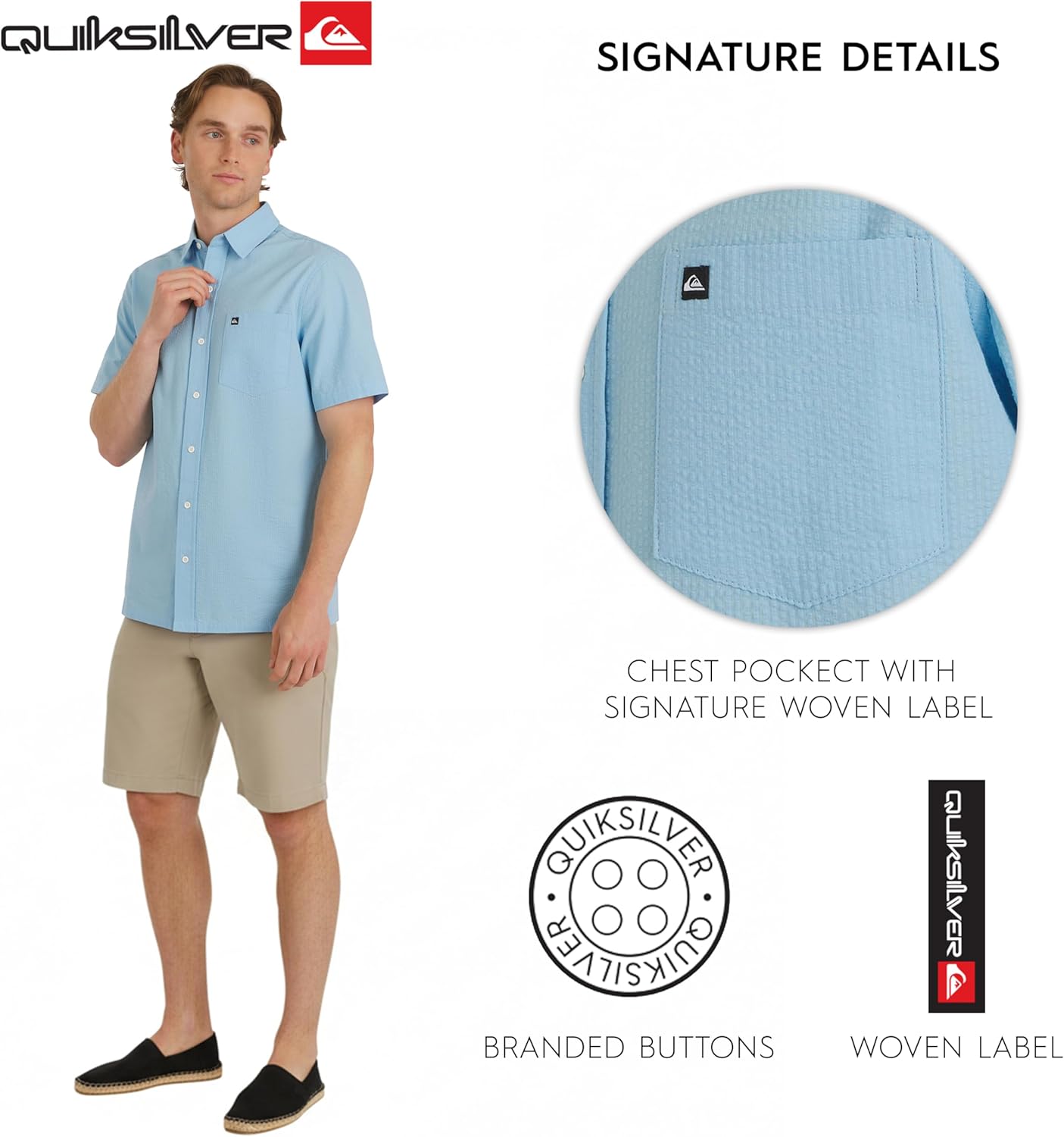 Quiksilver Men's Regular Fit Premium Cotton Short Sleeve Button Down Seersucker Shirt - Image 5