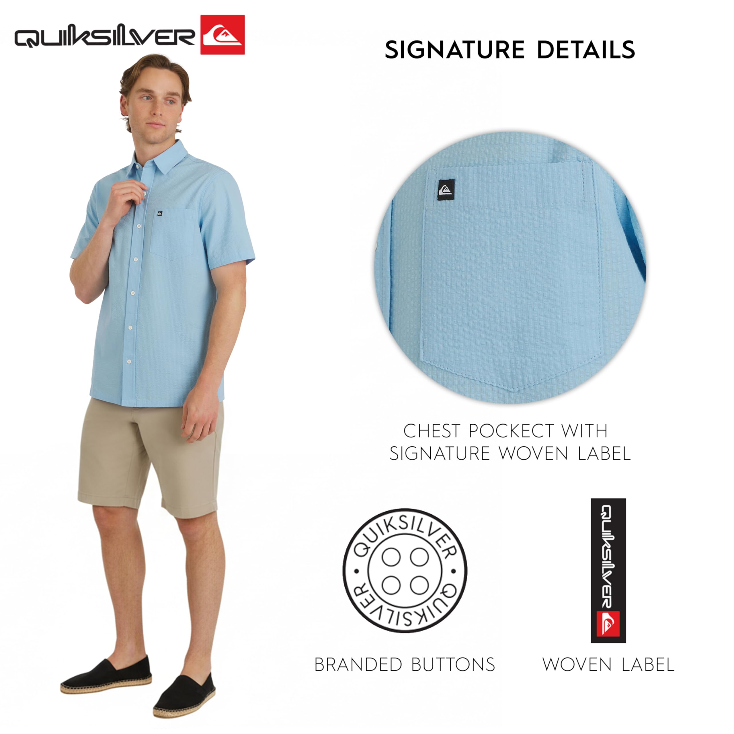 Quiksilver Premium Cotton Short Sleeve Button Down Seersucker Shirt Camicia Seersucker Uomo (Pacco da 1)