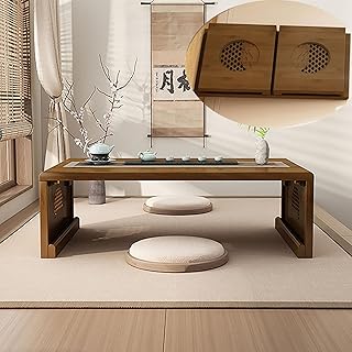 Japanese Floor Table 2025 Newly Upgraded Folding Japanese Coffee Table No Assembly, Solid Wood Low Tatami Table Portable Japanese Style Low Tea Coffee Table for Sitting on The Floor Easy Storage