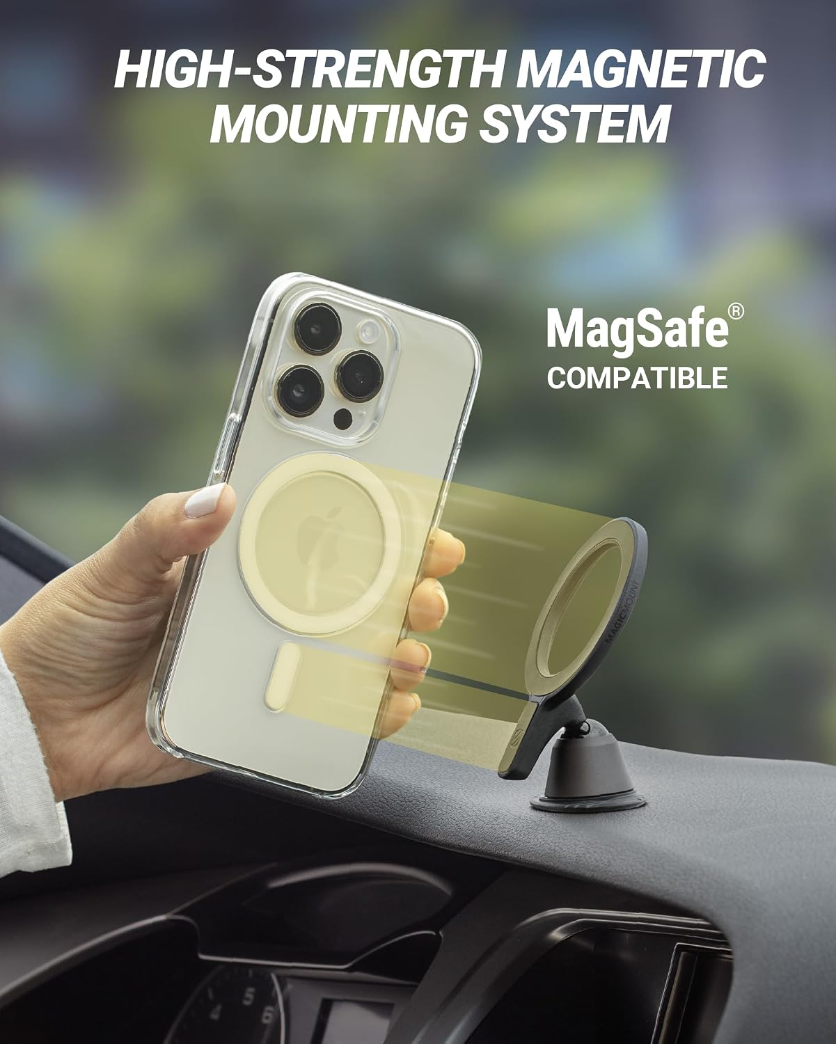 Scosche MagicMount Elite2 MagSafe Car Mount, Magnetic Phone Holder for Car Dashboard, Hands-Free Phone Mount with Strong Magnetic Hold, Minimalist Design for iPhone 17/16/15/14/13/12 and MagSafe Cases