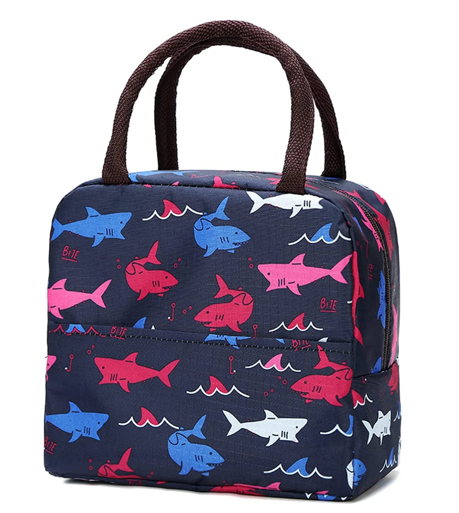 House of Quirk Insulated Lunch Bags Small for Women Work,Student Kids to School,Thermal Cooler Tote Bag Picnic Organizer Storage Lunch Box Portable and Reusable (Blue Shark) (Nylon)-picture-33