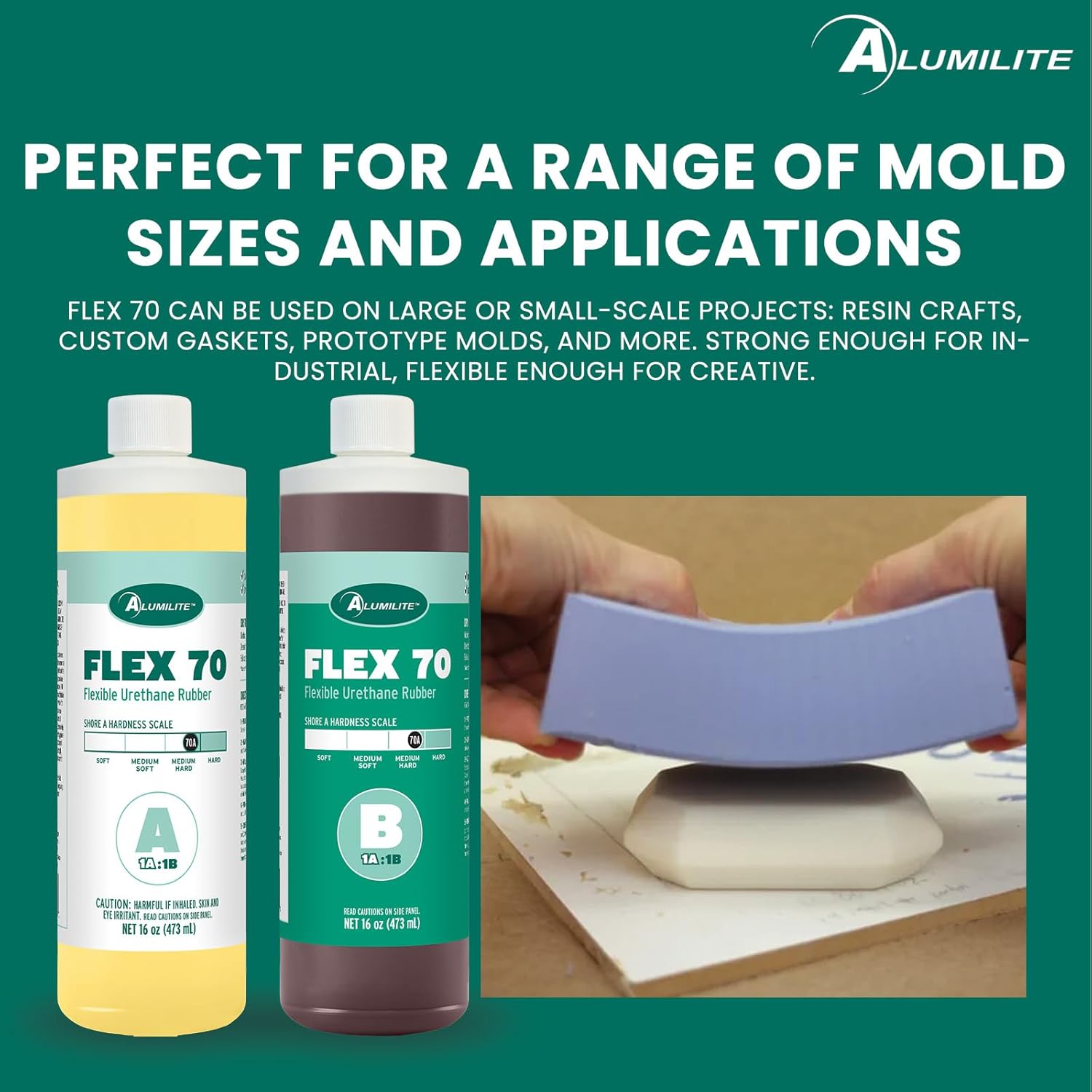 Alumilite Flex 70 Urethane Rubber, Durable & Flexible Casting Resin for Rubber Molds & Parts, with Shore Hardness of 70A, Ideal for Industrial Molds, Prototypes, and Detailed Castings, 32 Oz