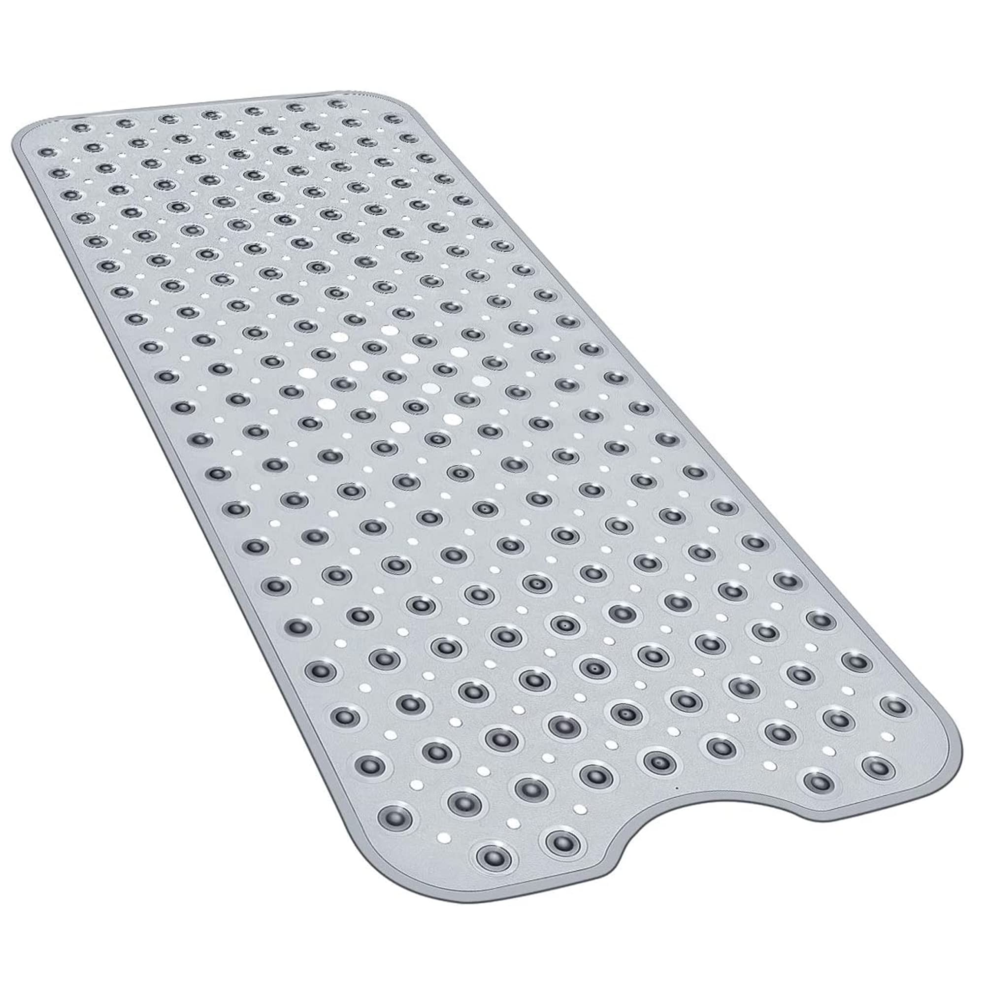 Sulfar Non-Slip Bath Tub Shower Mat-40x16in Clear with Suction Cups and Drain Holes, Grey | Anti-Slip Surface for Safety | Durable, Easy to Clean PVC Material | Stylish Design for Modern Bathrooms