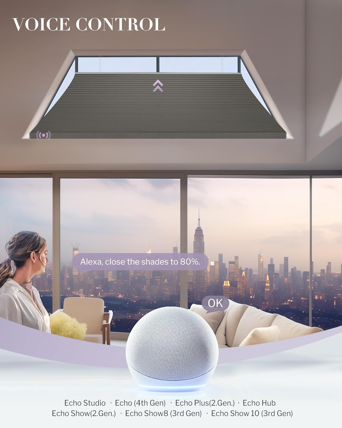 Graywind Smart Angled Blinds Compatible with Alexa Google Motorized Isosceles Trapezoid Shades Solar Powered Customized for Odd-Shaped Window (Blackout Black)