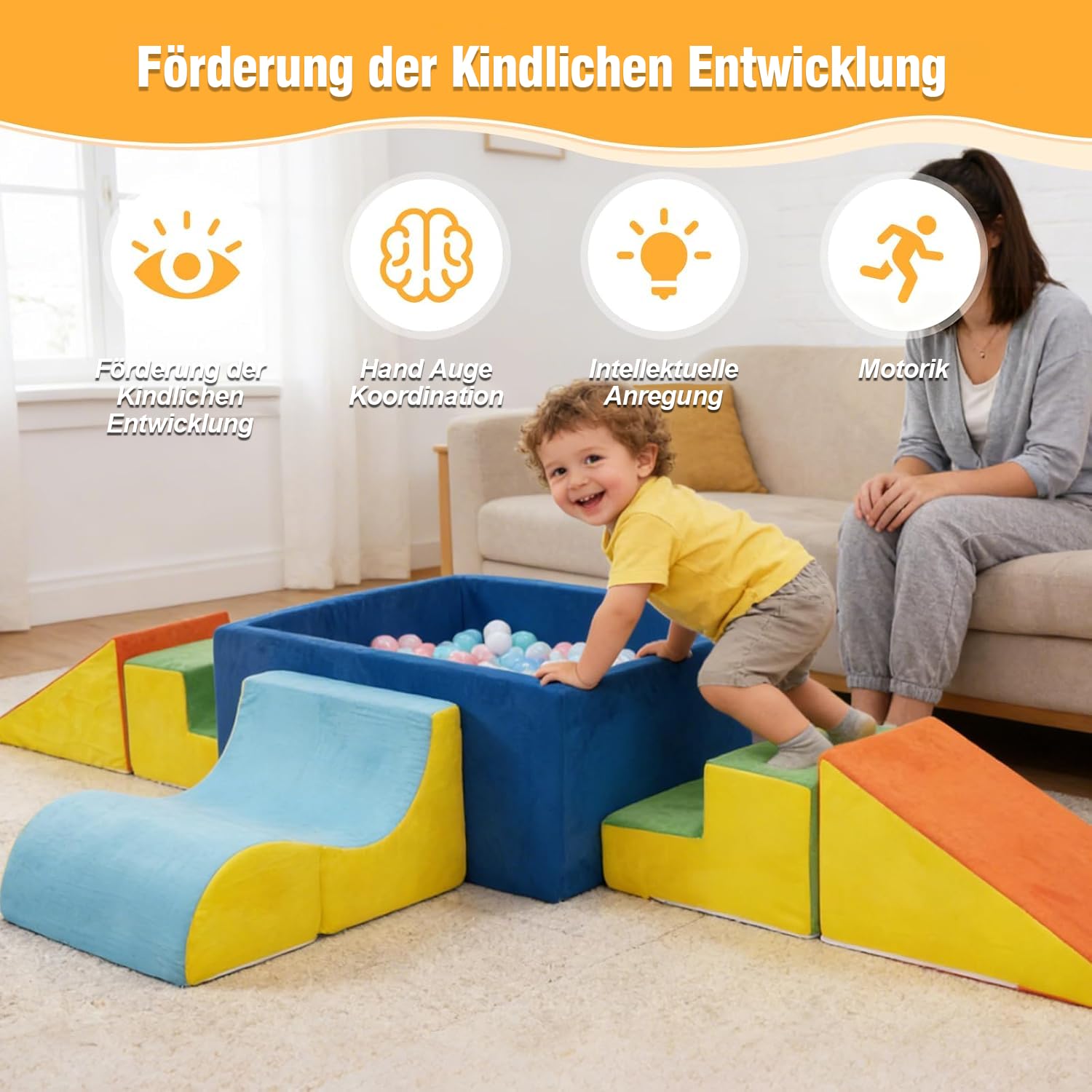 Schaumstoff Bausteine Kinder, Schaumstoff Kletterblöcke XXL, 6 Softbausteine Baby für Zuhause, Montessori Riesenbausteine Spielzeug, Weich&Rutschfest, Waschbare Hülle, Indoor Spielplatz Kinder