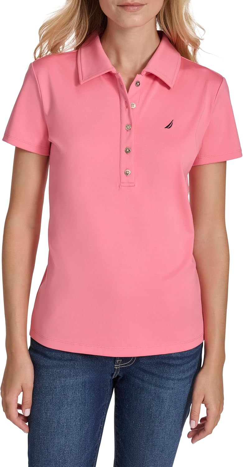 Nautica Womens Short Sleeve Collared Cotton Interlock Soft Touch Polo - Image 2