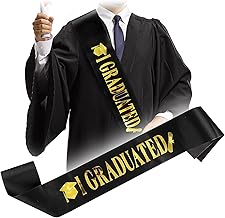 KEELYY Graduation Sash, Graduation Sash with Gold Glitter Letter I, Graduated, for School, Graduation, University, Graduation, Party Decoration (Black)