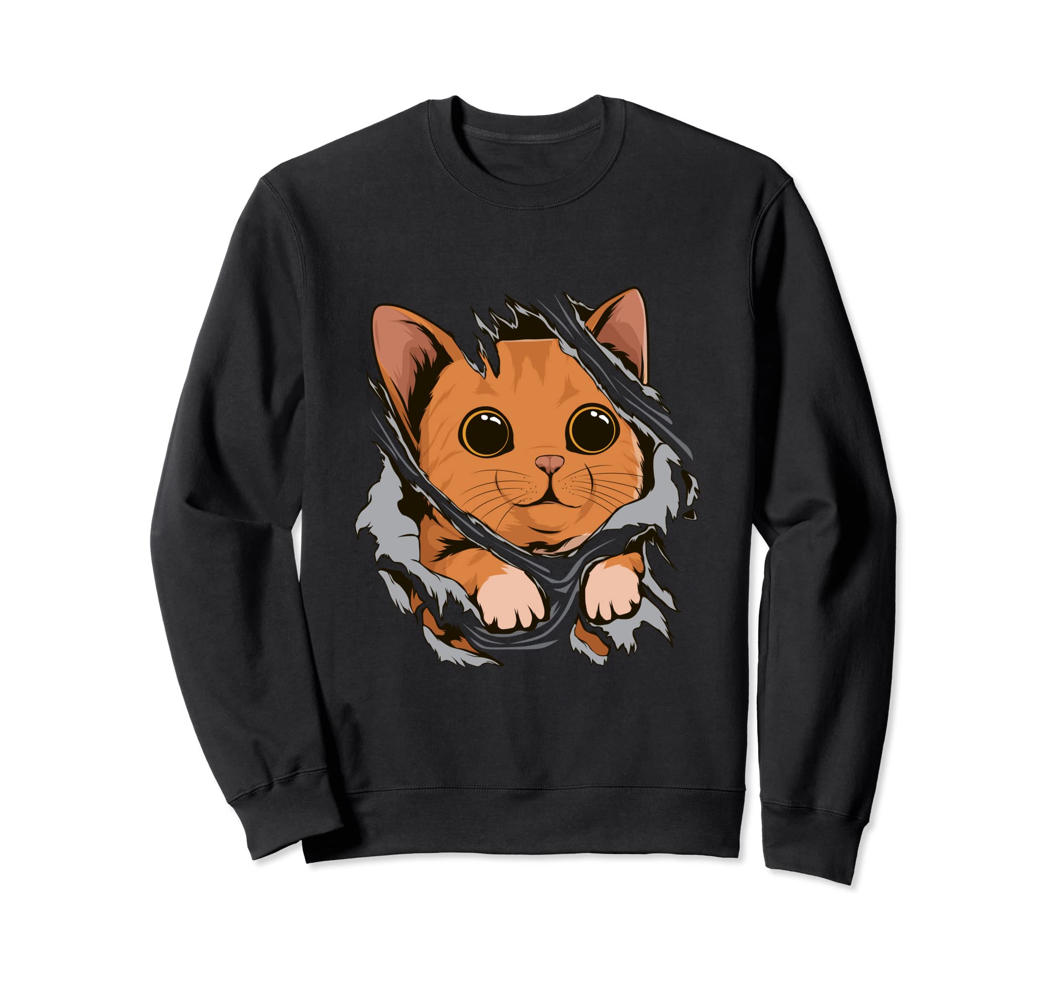 Cat From Inside Torn Apparel Kitten Cat Sweatshirt, Black