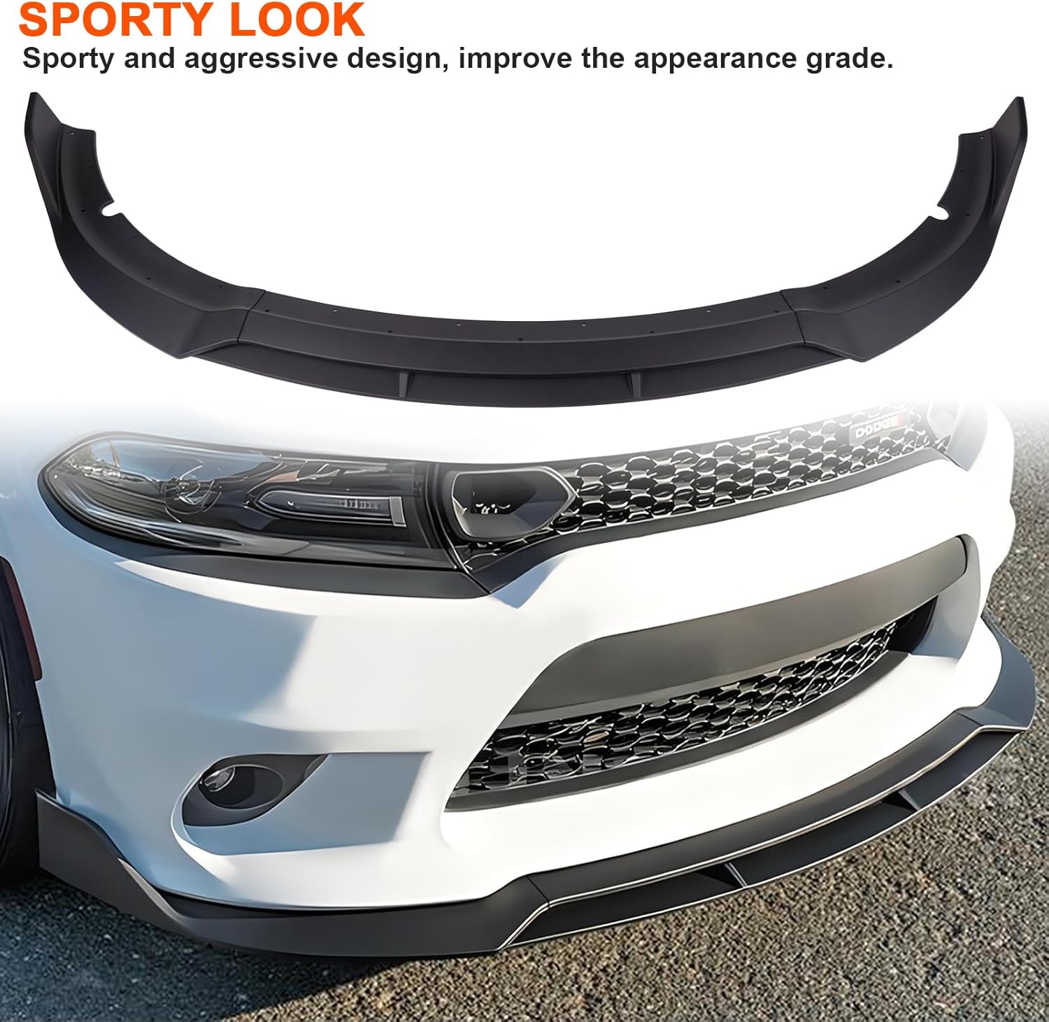 4pcs Front Bumper Lip Fit for Dodge Charger SRT 2015-2023,ABS Front Lower Chin Spoiler Splitter Diffuser Body Kit,Matte Black