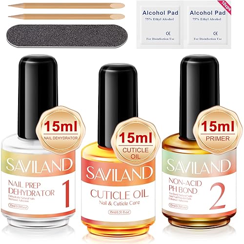 SAVILAND 15 ML Nail Dehydrator and Primer and Cuticle Oil for Nails – 16PCS Natural Acid-free Nail Primer and Dehydrator Nail Prep for Gel Nail Polish & Acrylic Nails Salon Nail Art Tools