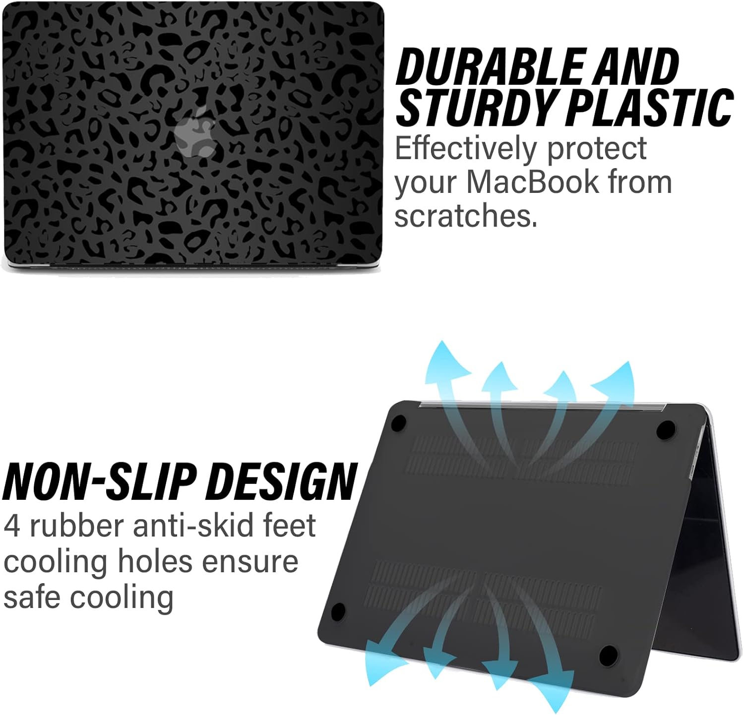 Compatible with MacBook Air 13.6 inch Case 2025-2022 Release M4 A3240 M3 A3113 M2 A2681,Chip with Keyboard Protectors,Sturdy Protective Laptop Hard Shell（Black Leopard Cheetah）