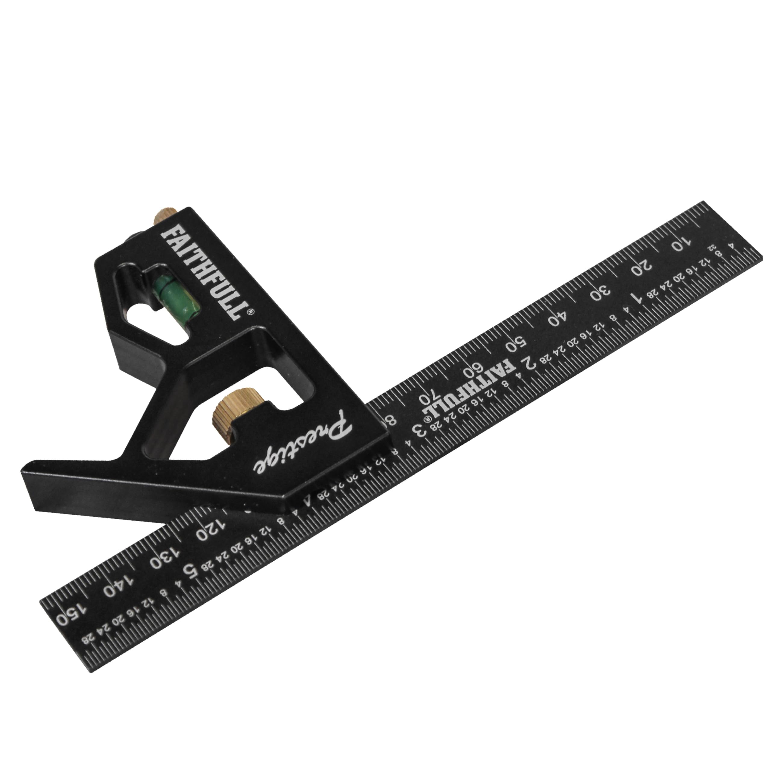 Faithfull Black Prestige Combination Square Aluminium 150Mm (6In) – Multi-Function Measuring & Layout Tool With Spirit Level & Marking Scribe For Woodworking & Metalwork