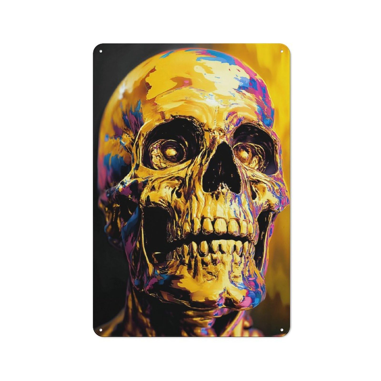 Junmoney Golden Skull Artwork -1 Simple Retro Metal Wall Plaque 30X20cm, Creative Space Decor For Office, Study, Studio Or Hallway