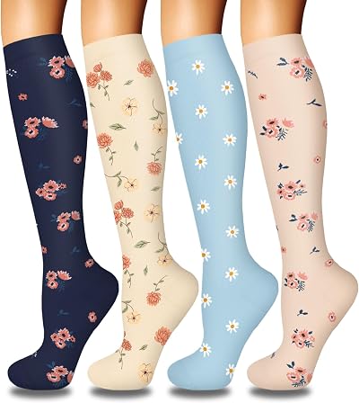 4 Pairs Compression Socks for Women & Men Circulation 15-20 mmHg - Best Support for Nurses, Running