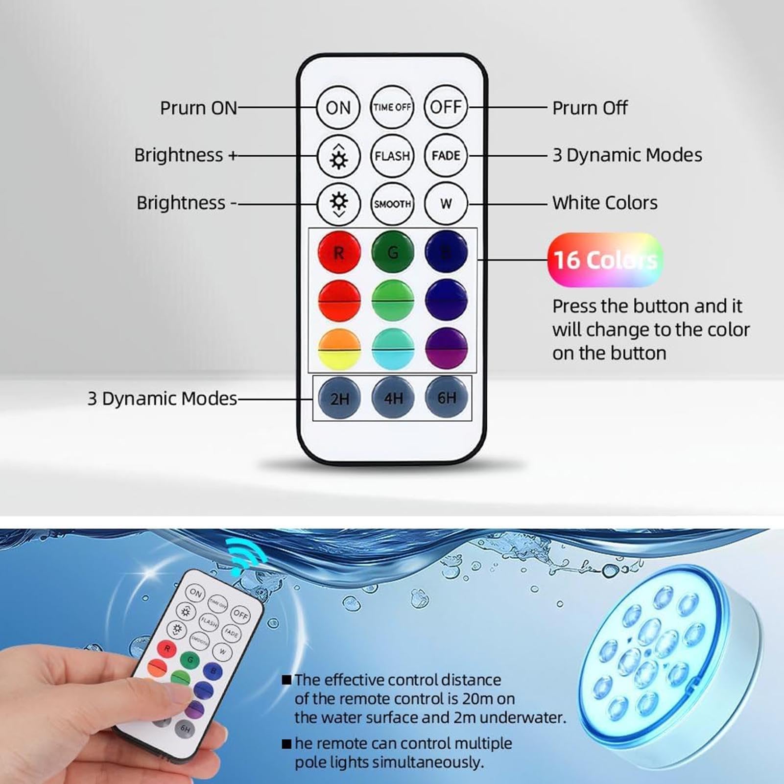 Confezione Da 2 Luci Per Piscina, Luci LED Sommergibili Ricaricabili Con Telecomando, Impermeabili IP68, 16 Colori Variabili, Funzione Timer, Luce Subacquea Per Piscina, Vasca Idromassaggio(4 Pack)
