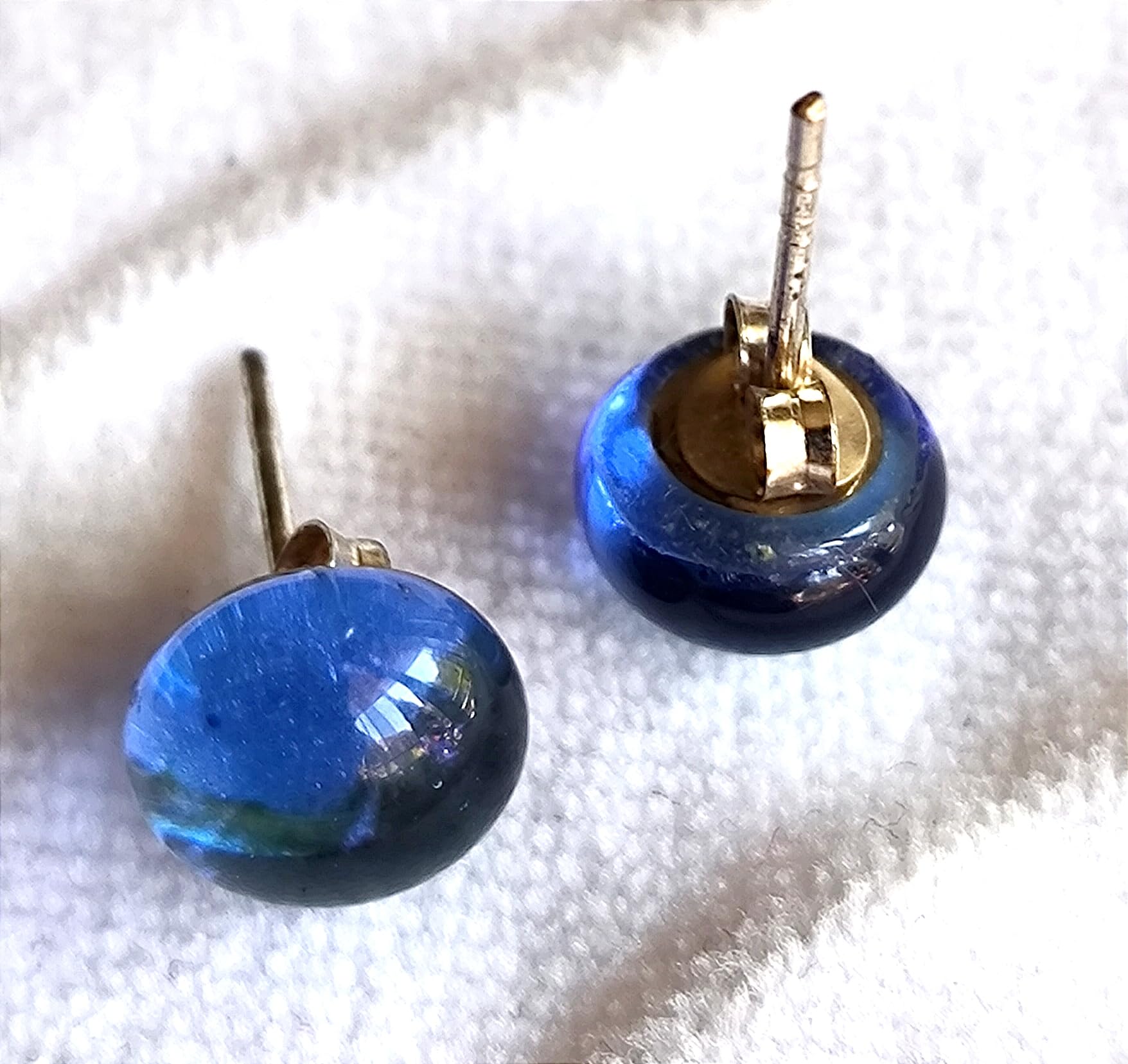 Pendientes de vidrio artesanal azul transparente