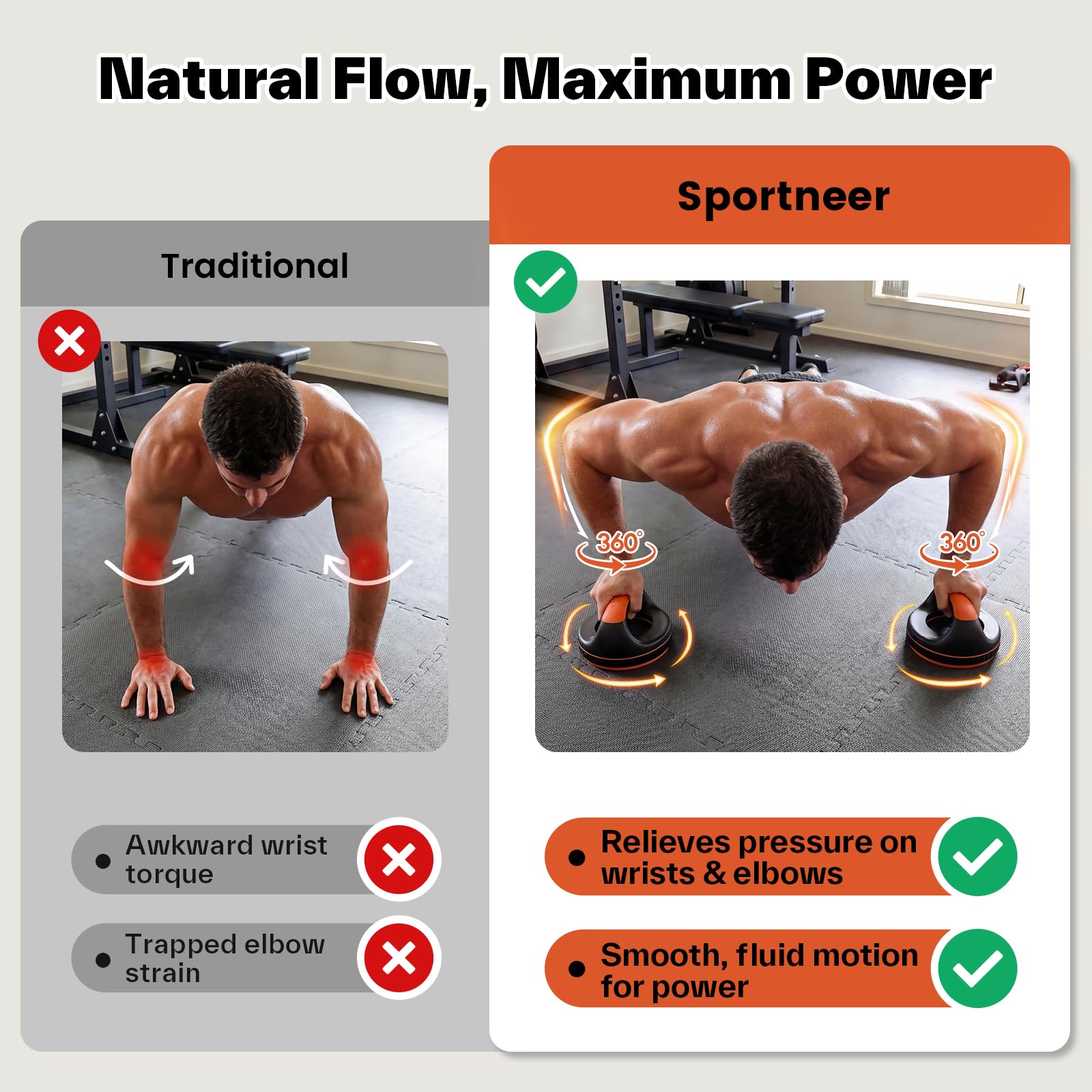 Sportneer Liegestützgriffe Push Up Bars– 360° Liegestütze Ständer mit abnehmbarem Taillentrainer für Männer Frauen Zuhause, lindert Schmerzen im Handgelenk, rutschfestes Design, bis zu 136 kg