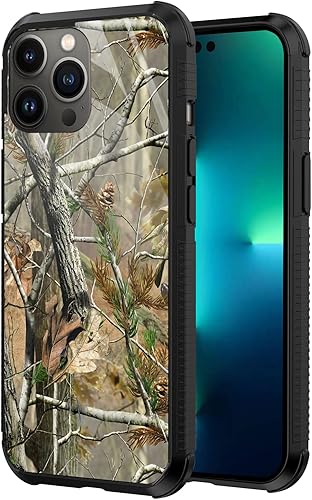 Funda compatible con iPhone 14 Pro Max, diseño de camuflaje verde hoja para hombres y niños, patrón de moda, parte trasera de policarbonato duro y