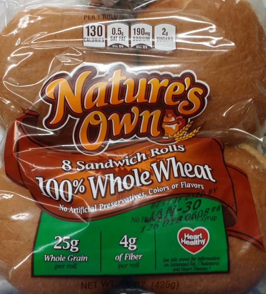 Nature's Own 100% Whole Wheat Sandwich Rolls 8 Count (Pack of 2)