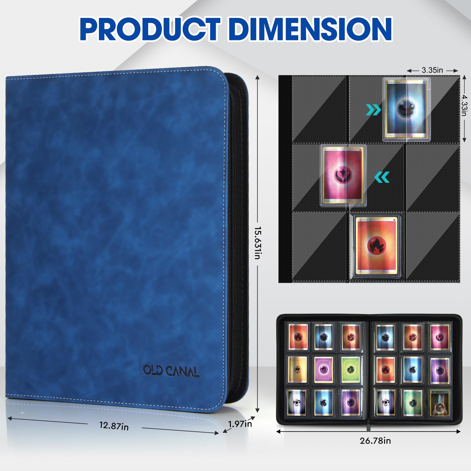 Old Canal Top Loader Binder, 9 Pockets Card Binder Holds 252 Top Loaders, Premium Trading Card Collection Holder, Top Loader Storage Album for TCG, Sports Cards, Sapphire Blue (FOR TOP LOADERS ONLY) - Image 2