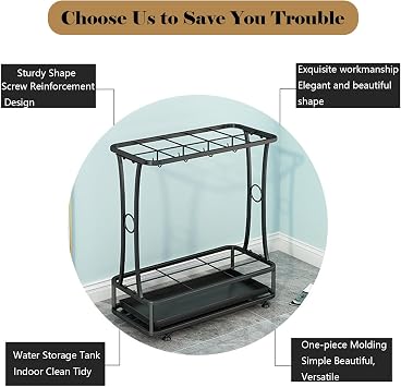 Umbrella Stand Indoor Entryway, Umbrella Stands for Entryway with Removable Drip Tray and Hooks, Umbrella Storage Rack for Home Entryway Black 21 Holes*24 Hooks