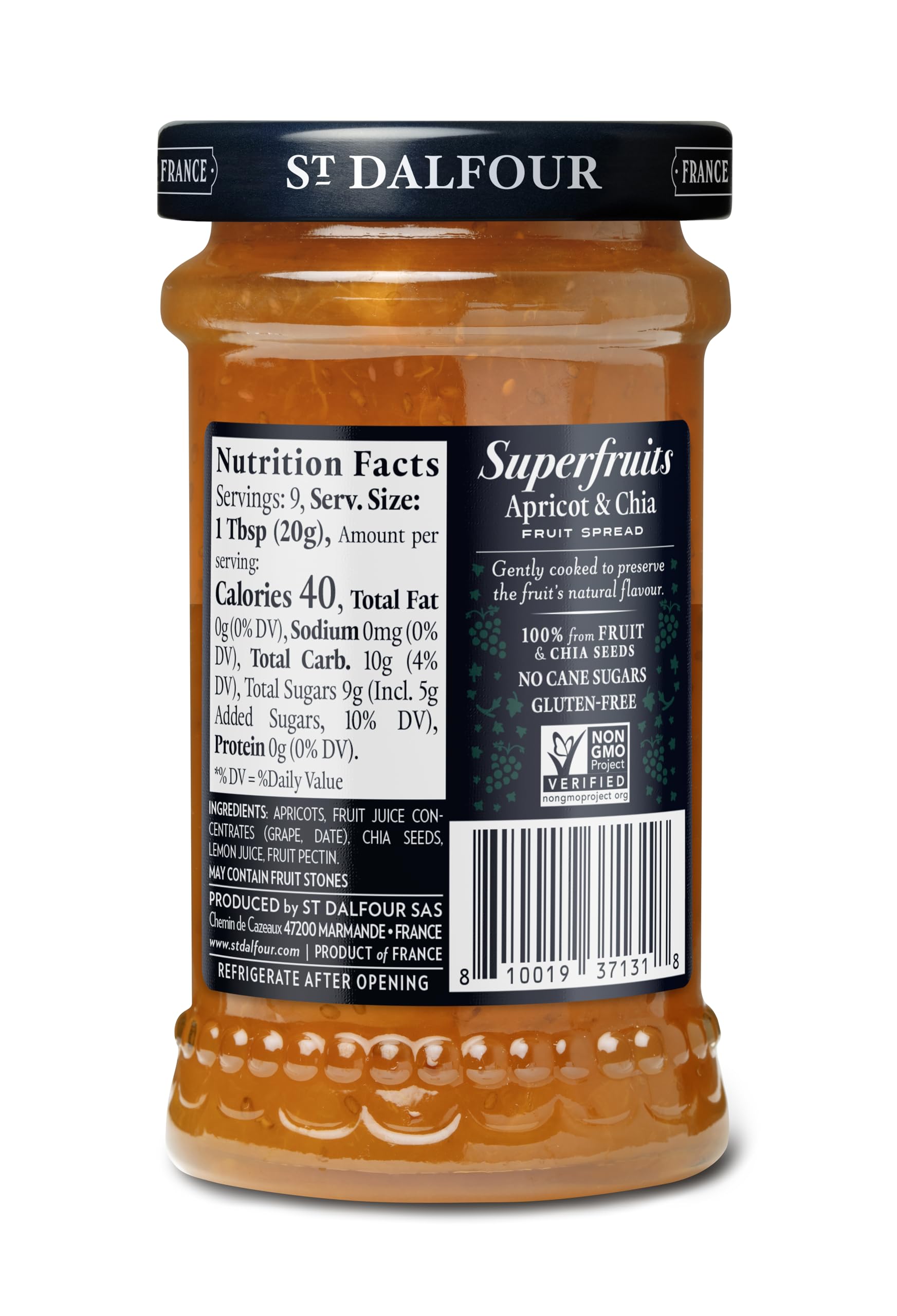 St Dalfour SUPERFRUITS ALBARICOQUE & CHIA | Fruta triturada | Mermelada natural 170gr | 100% fruta sin azúcares añadidos