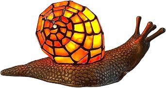 Bieye L10963 Land Snail Tiffany Style Stained Glass Accent Table Lamp for Home Decoration (Orange, 10 D x 5 W x 5 H)