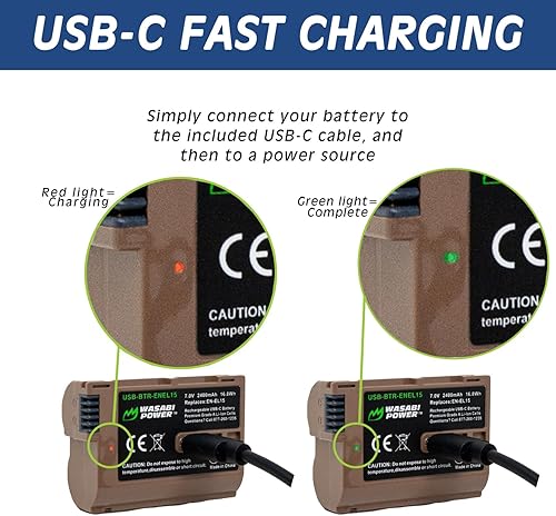 Miniatura 2 de Wasabi Power Batería USB (Serie Ginger) para Nikon EN-EL15, EN-EL15b, EN-EL15c y D500, D600, D610, D750, D780, D800, D800E, D810, D850, D7000,