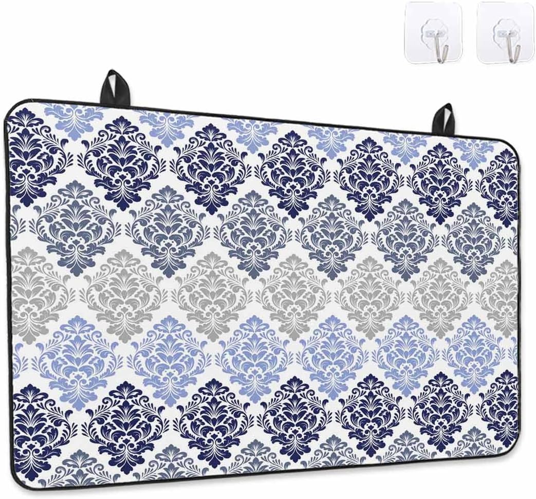 Stove Top Cover Floral Damask Pattern Stove Cover for Electric Stove Top Ombre Navy Blue Luxury Glass Cooktop Covers Anti-Slip Mat Heat R esistant Countertop Protector Kitchen Decor 28.5"x20.5"