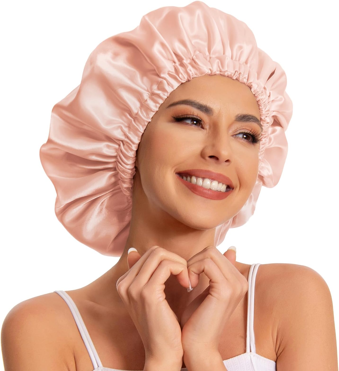 Satin Bonnet Silk Bonnet Hair Bonnet for Sleeping-Slouchy Beanie Hat Satin Sleep Cap for Women's Natural & Curly Hair(Peach Beige)