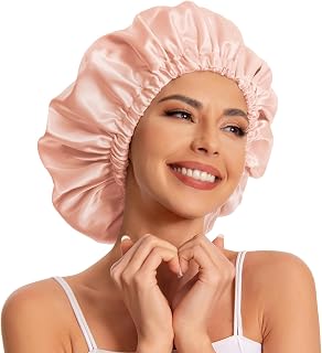 Satin Bonnet Silk Bonnet Hair Bonnet for Sleeping-Slouchy Beanie Hat Satin Sleep Cap for Women's Natural & Curly Hair(Peach Beige)
