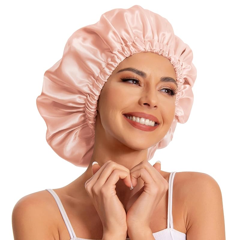 Touca de cetim dupla face Edoneery para dormir, modelo Head002-Peach Beige