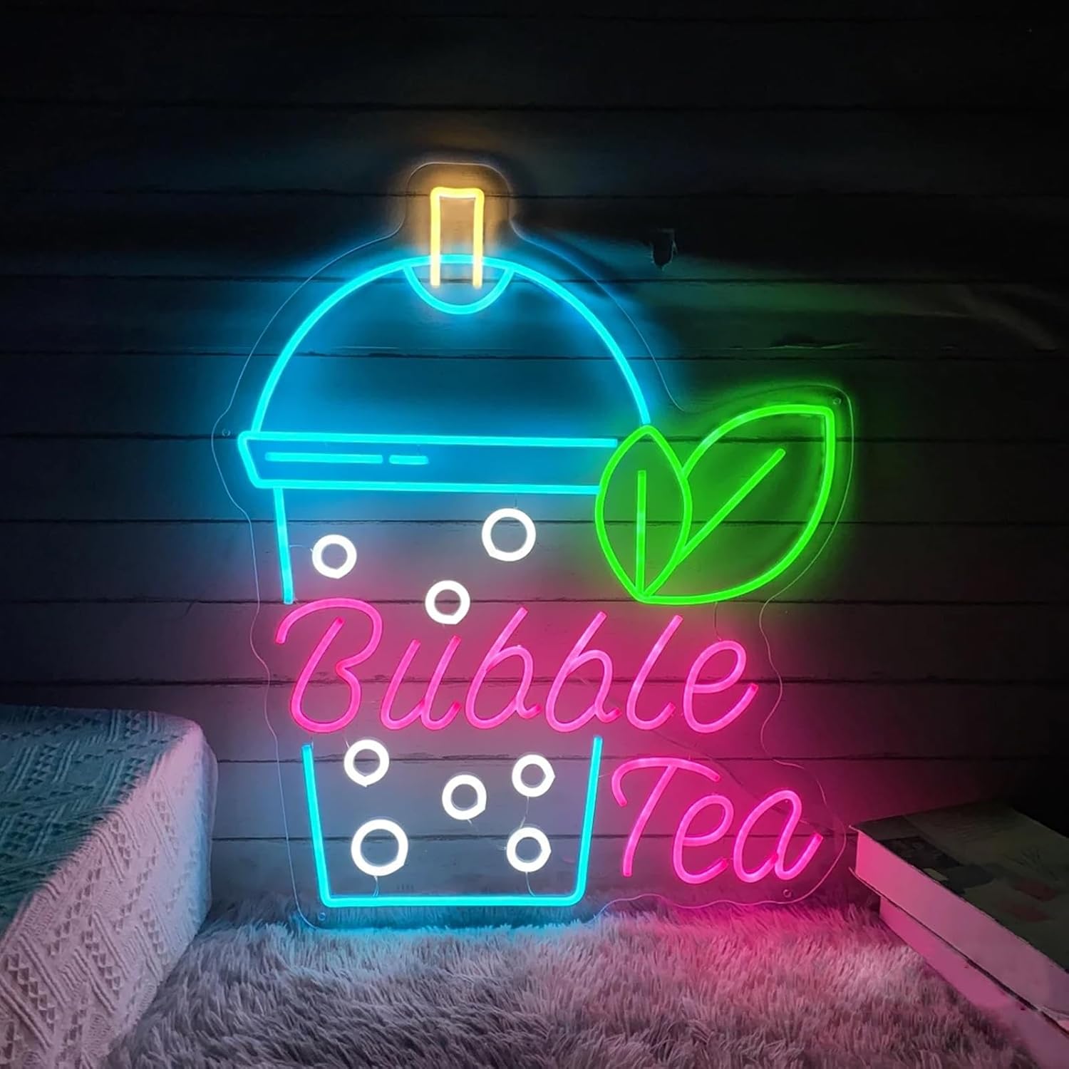 Bubbles Tea Neon Sign LED Bubble Tea Open Lights Up Sign Bussiness Wall Decor for Milk Tea Shop Coffee Bar Dessert Shop Home Size: 20inch