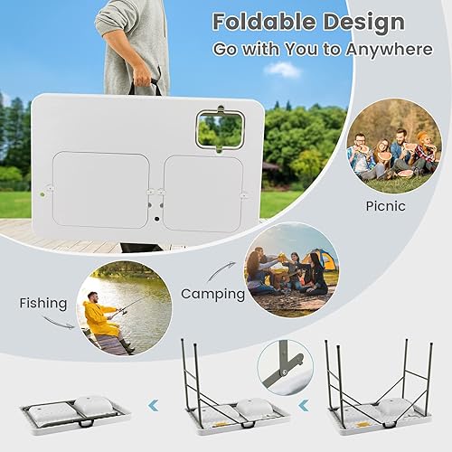 Miniatura 6 de Goplus Mesa plegable de limpieza de peces con doble lavabo de agua mesa de filete resistente con gancho de manguera fregadero y grifo estación