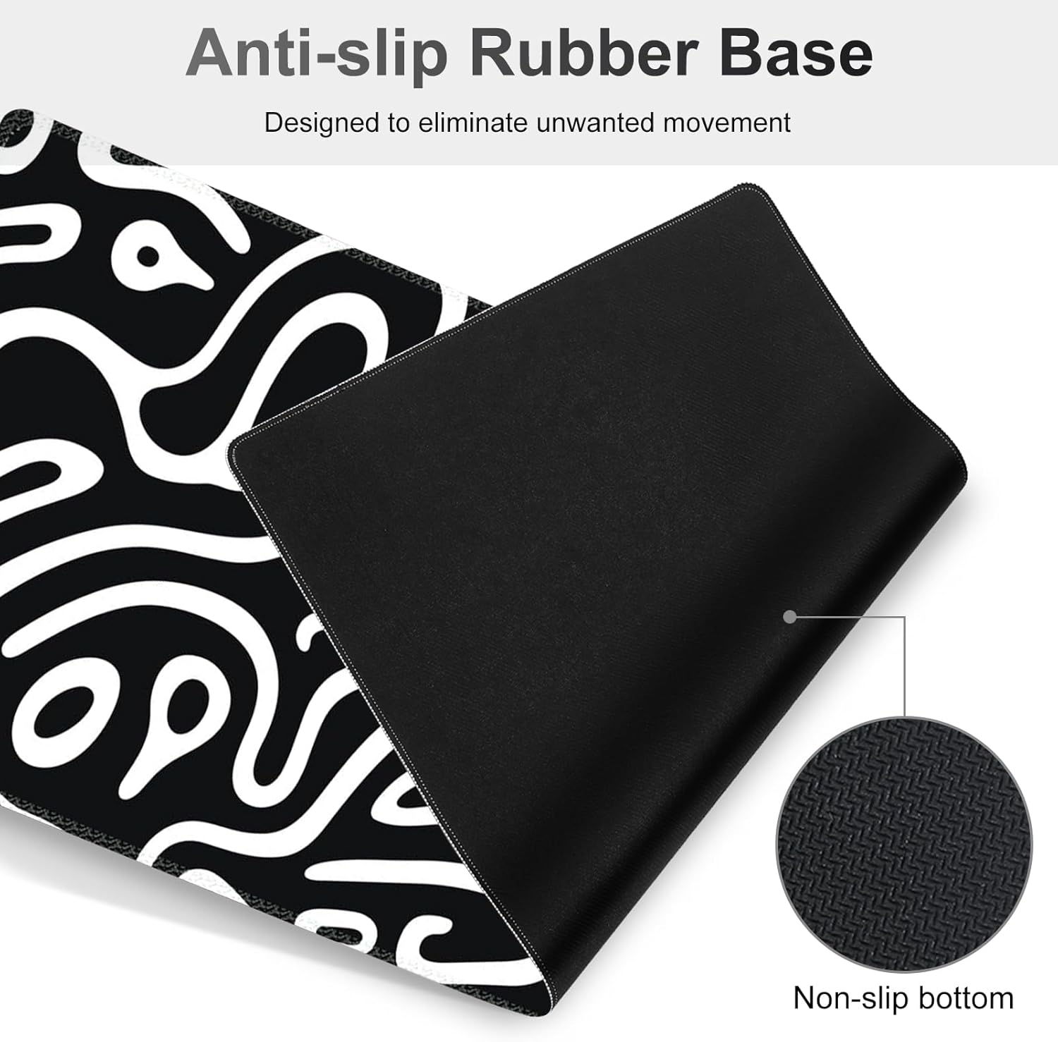 Large Gaming Mouse Pad Set, 4 in 1 Extended Keyboard Desk Mat with Wrist Rest, Computer Game Mousepad, Non-Slip Desk Pad Easy Typing Pain Relief for Home Office I Black White Topographic
