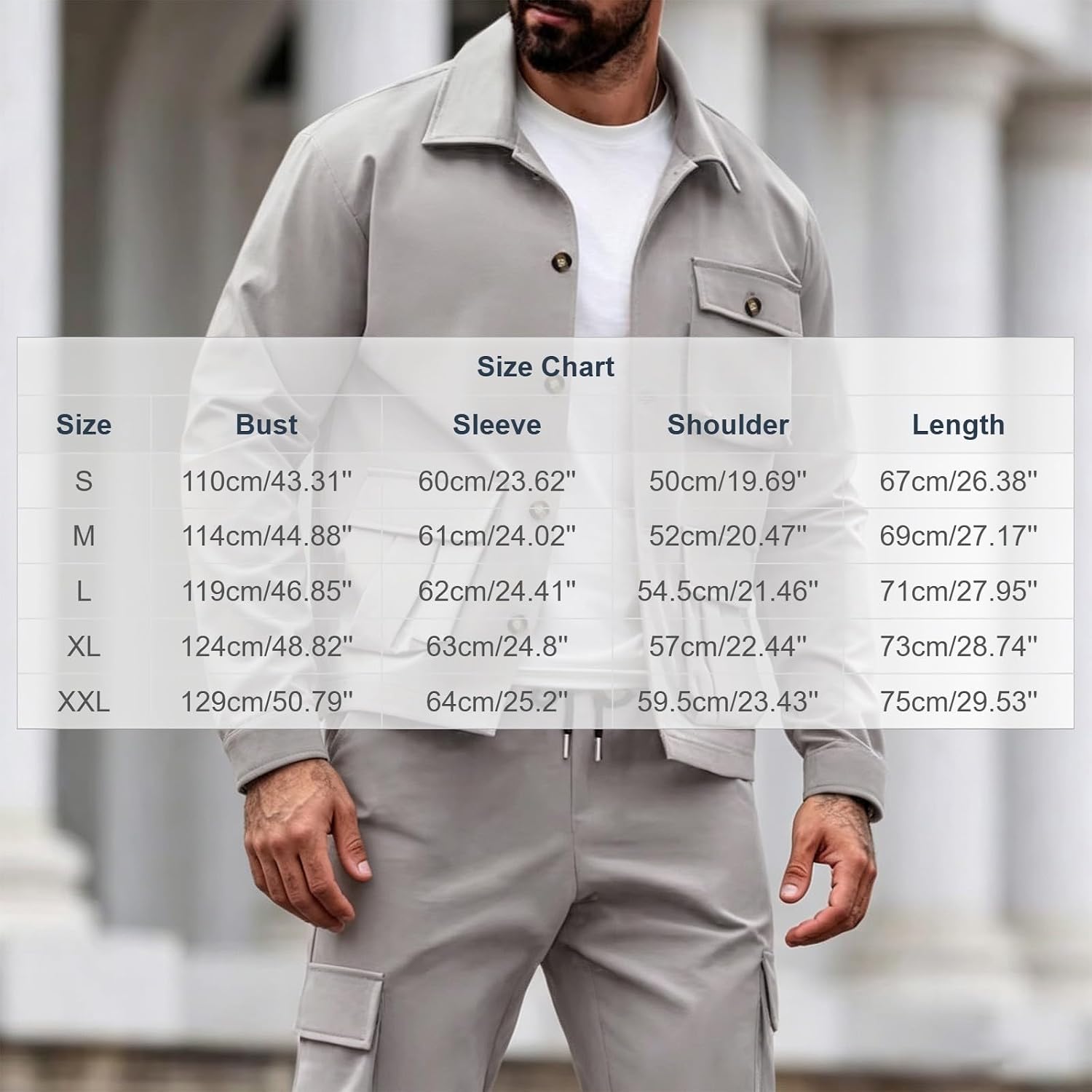 Men's Cargo Jacket, Multi Pocket, Button Up, Utility Workwear.