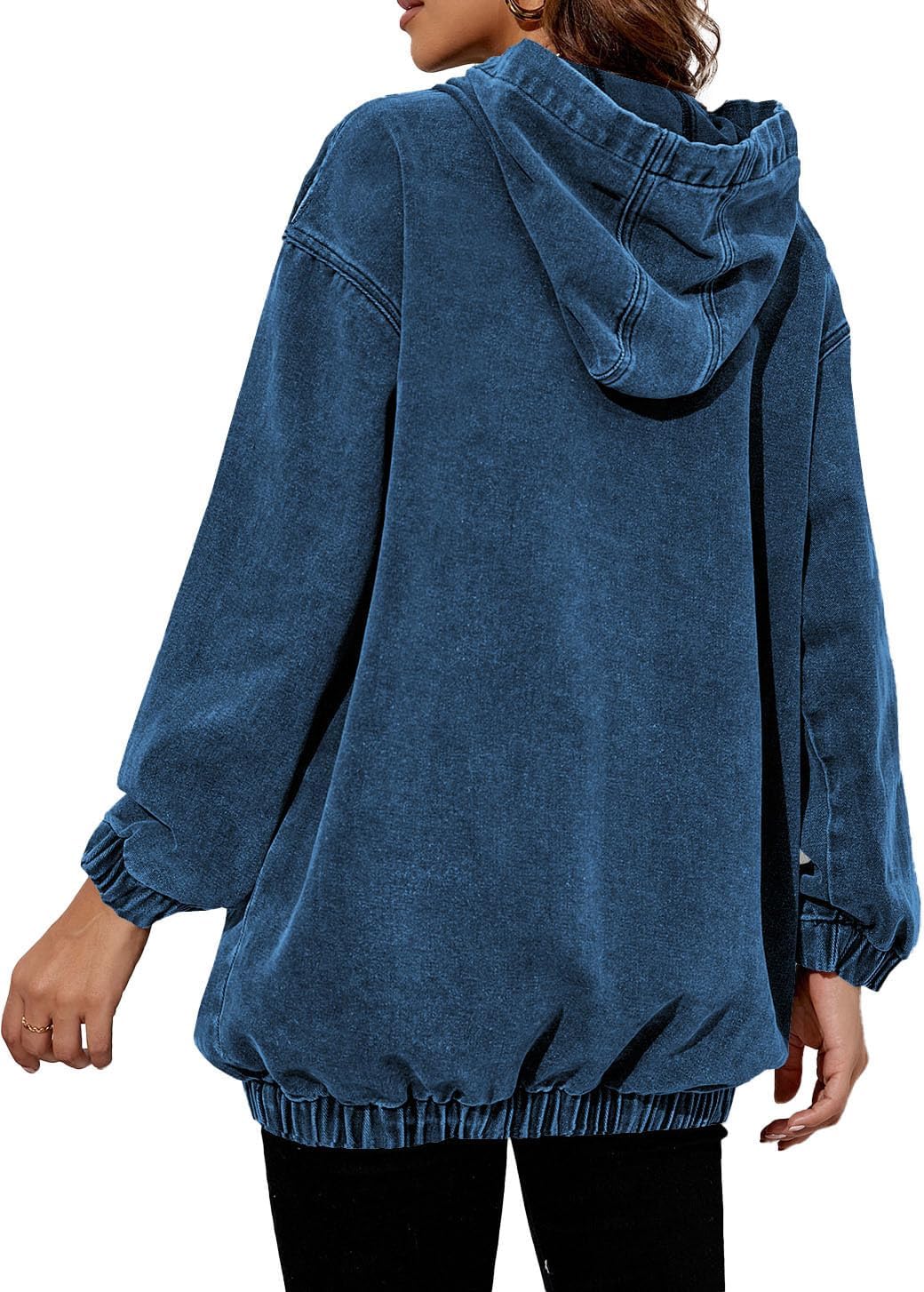Women's Denim Hoodie Long Sleeve Pullover Sweatshirts Jean Jacket with Pockets - Image 5