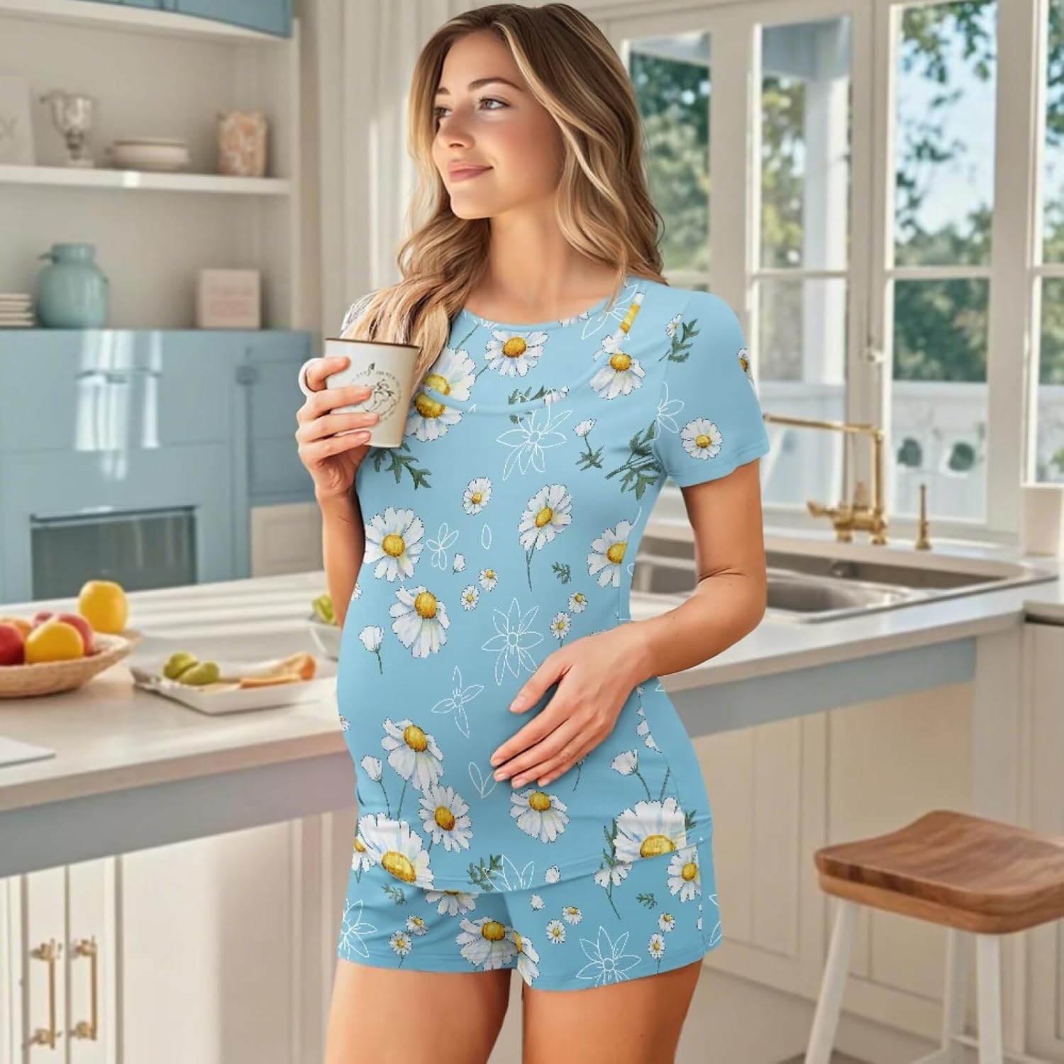 Women's Maternity Nursing Pajama Sets Soft Postpartum Pajamas Double Layer Sleepwear for Breastfeeding