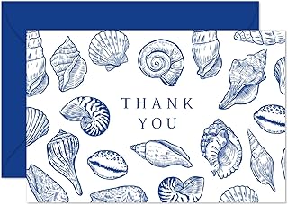 Whaline 24 Pack Ocean Thank You Cards Blue Sea Shell Greeting Cards with Envelopes Stickers Blank Note Cards for Coastal Beach Birthday Baby Shower Party Supplies, 4 x 6 Inch