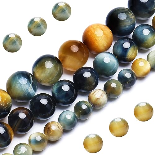 Cuentas naturales de ojo de tigre de ensueño, cuentas redondas sueltas de grado AAA de 0.394in, 40 unidades a granel, cuentas de piedra semipreciosa
