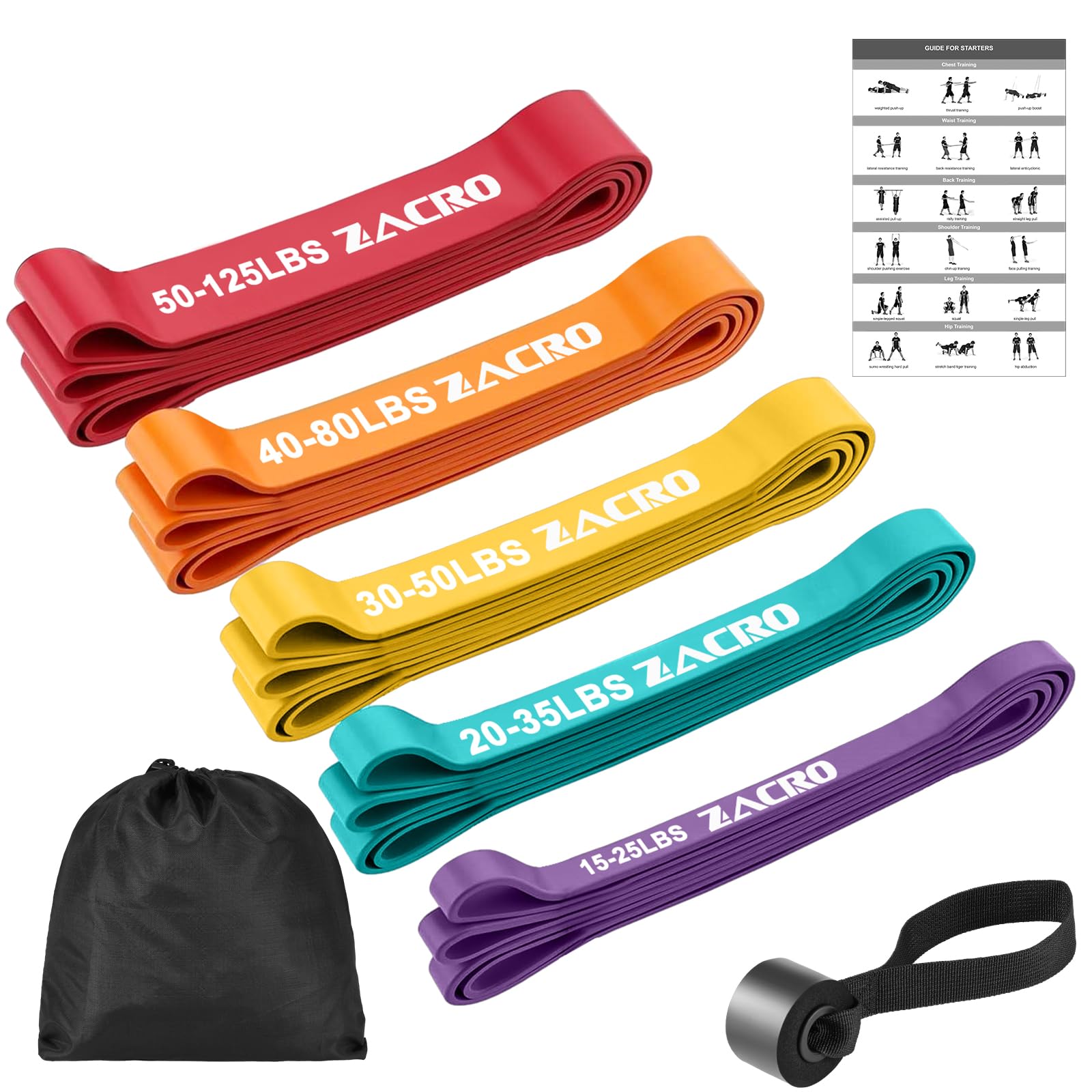 Zacro Resistance Bands, 5 Resistance Levels (15125 LBS