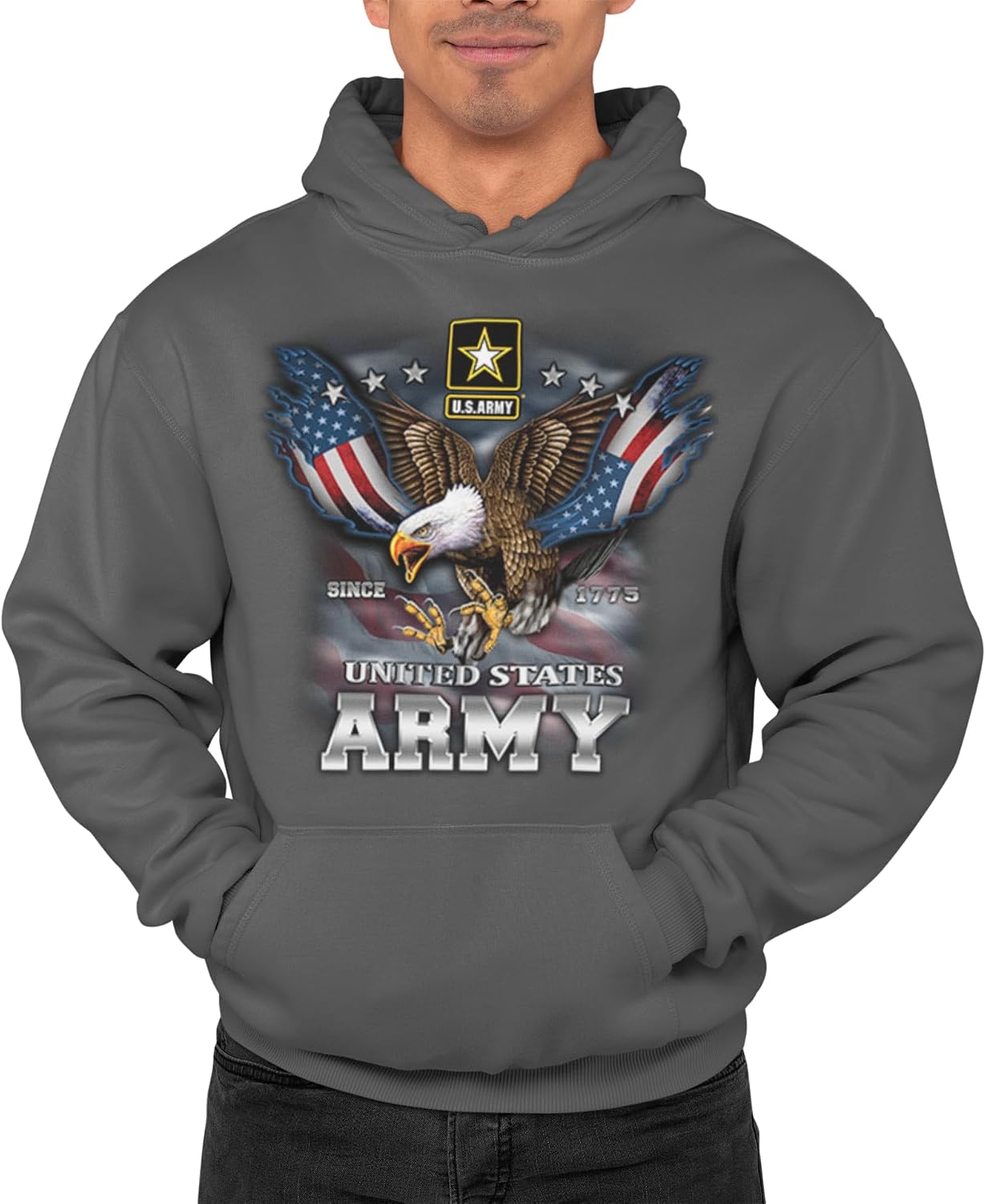 Lucky Ride US ARMY HOODIE Since 1775 Eagle with American Flag Wings Hooded Sweatshirt