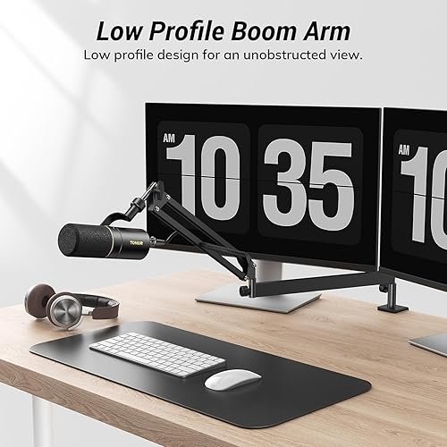Miniatura 2 de Tonor Soporte de escritorio con brazo de micrófono, brazo de bajo perfil, brazo de micrófono, soporte de micrófono ajustable con abrazadera de